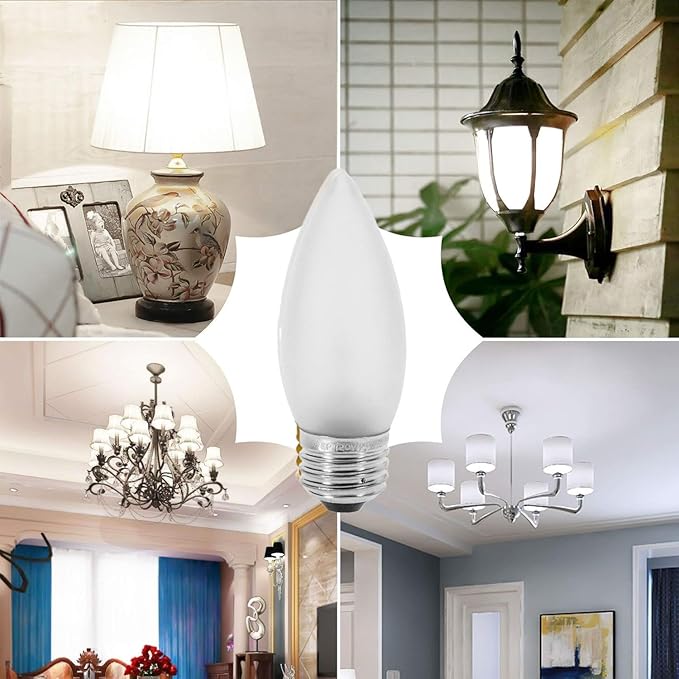 40 Watt Incandescent Light Bulbs,Frosted Flame Tip Chandelier Light Bulb, Medium E26 Candelabra Base 40W Equivalent Incandescent Torpedo Tip Chandelier with Crystal (66)