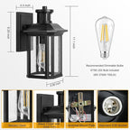 Motion Sensor Outdoor Wall Light, 3 Adjustable Lighting Modes Porch Lights, Dusk to Dawn Black Exterior Light Fixtures, Waterproof Outside Wall Lantern Sconce for House, Garage, Bulb Included