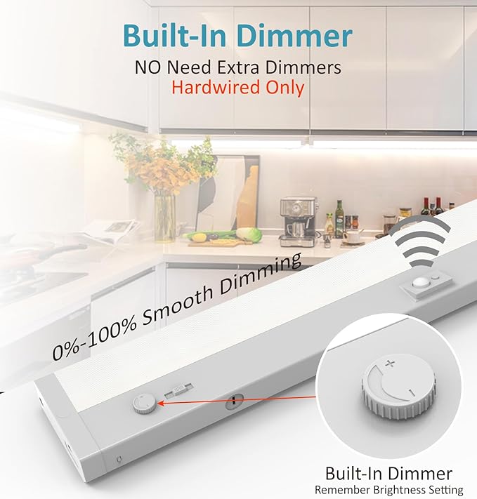 Under Cabinet Lighting Motion Sensor Hardwired, 32 Inch 16W Dimmable, 5 CCT 2700/3000/3500/4000/5000K, Eyes Care Design Linkable Under Counter Lights for Kitchen, Sink, ETL Listed, White