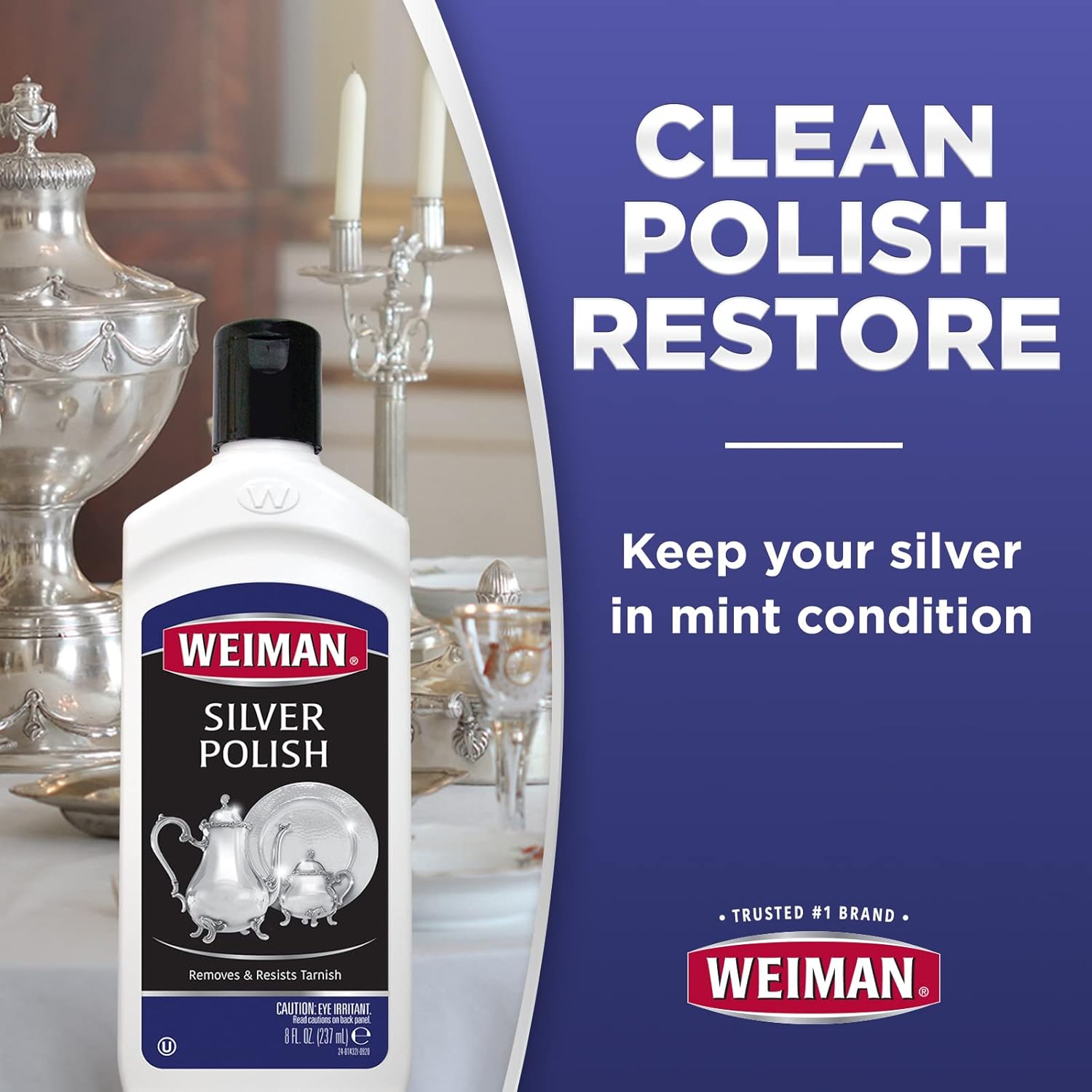 Weiman Silver Cream Cleaner 3-in-1, Anti-Tarnish Technology, Safely Clean, Polish, Shine & Restore, Removes & Prevent Tarnish, 8 Oz