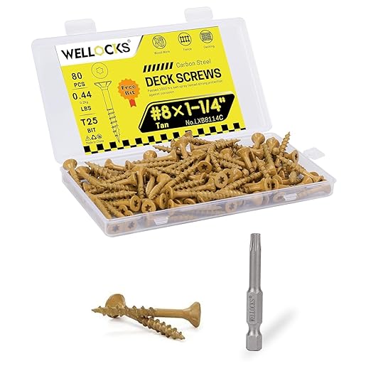 WELLOCKS Deck Screws, Wood Screws, Tan, Superior Rust Resistant, Epoxy Coated, Above 1000 Hour Salt Spray Coating T25 Torx Star Bit Included for Outdoor Wood Fence (Trial Size 0.44LBS, #8×1-1/4")