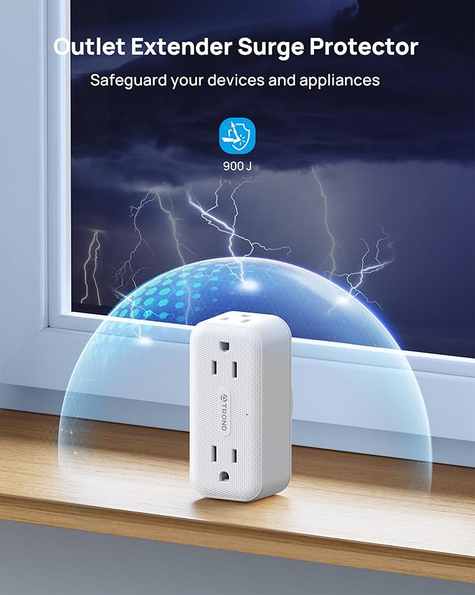 TROND Surge Protector Outlet Extender with 360 Rotating Plug, 4 AC Plug Adapter, 900 Joules Surge Protection, A Small Charging Station, 3-Sided Outlet Splitter for Home Office Travel Dorm, White