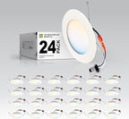 ASD Flat Trim Retrofit LED Recessed Lighting 6 Inch | Ultra Thin White 12W 1021LM Wet Rated Dimmable Downlights | 2700K-5000K Adjustable LED Recessed Light Fixtures | Disk Can Lights, ETL 24 Pack