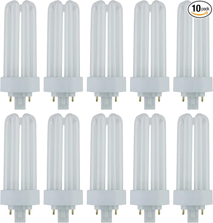 Sunlite PLT26/E/SP CFL Plug-in PLT 4-Pin Triple Tube, 26 Watts, 4-Pin GX24q3 Base, 1800 Lumens, 3000K Warm White, 10 Pack