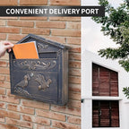 Mailbox Wall Mount,Large Capacity Locking Mailbox for Outside, Rust-Proof Aluminum Hanging Secured Postbox, Security Key Drop Box,15.35 "x 16.14 "x3.54 Retro Bird