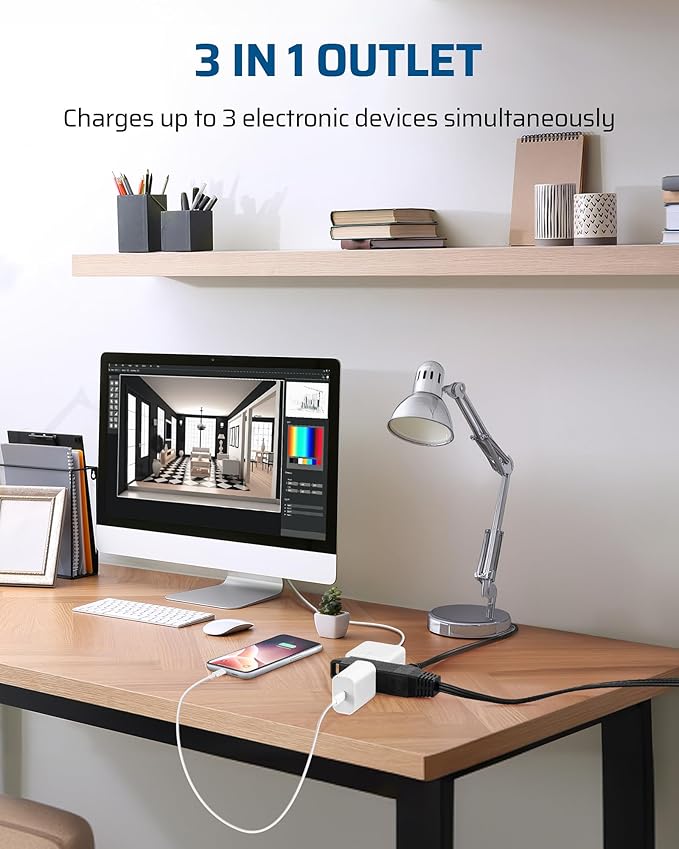 DEWENWILS 6FT Flat Plug Extension Cord, 3 Prong Ultra Thin Power Strip, 13A/125V/1625W, 16/3 Awg Grounded Flat Power Cable for Indoor Narrow Space, SPT-3 Cord, ETL Listed, Black, 2 Pack