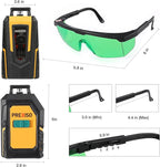 PREXISO 360° Laser Level with Tripod, 100Ft Cross Line Leveler- Green Horizontal Line Laser Level Self Leveling for Construction, Floor Tile Renovation with Target Plate, Green Glasses, 4 AA Batteries