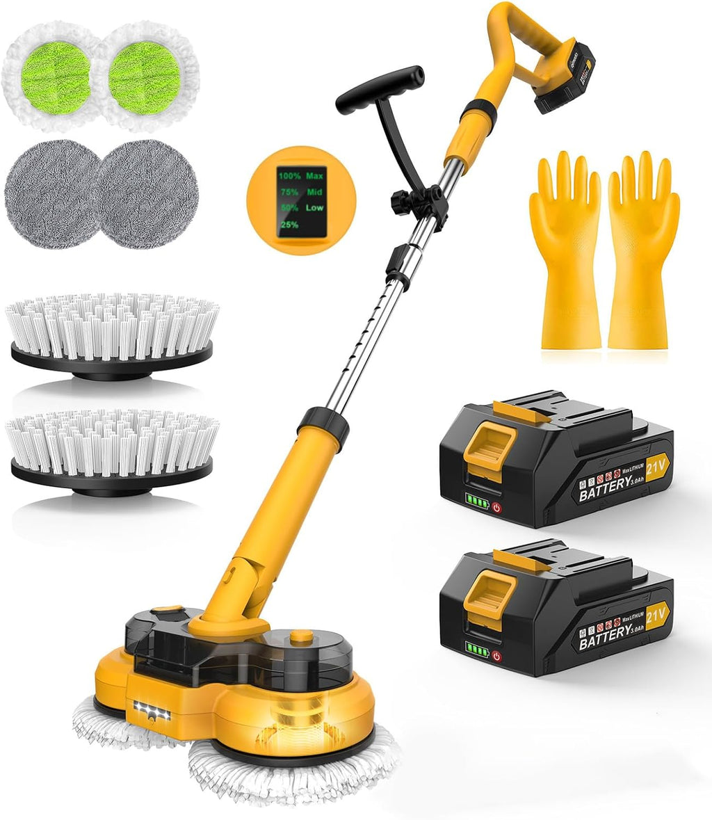 qimedo 6000mAh Battery Cordless Electric Mop M1 Pro, 800RPM Electric Power Scrubber & Mops for Floor Cleaning, Automatic Spin Mops with Smart Display,Rotating Mop with LED Light & Water Spray