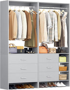 Aheaplus Closet System with 6 Drawers, 4.5ft Wood Closet Organizer System, Walk-in Closet or Small Closets Wardrobe, Clothes Rack with Hanging Rods, Set of 2 Grey