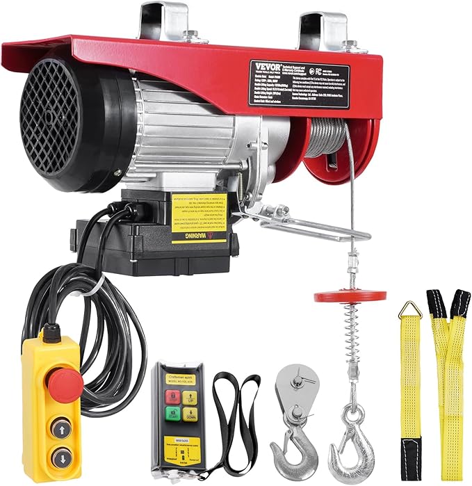VEVOR Electric Hoist, 1320 lbs 120V Electric Winch with 328 ft Wireless & 14 ft Wired Remote Control, 40 ft Single Cable Lifting Height, Single/Double Slings, Lift Hoist for Garage Warehouse Factory