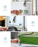 WEWE Kitchen Faucets with Pull Down Sprayer, Stainless Steel Single Handle 1 Hole for Family Kitchen Commercial Camper Laundry Rv Bar, Brushed Nickel