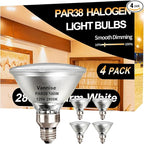 4pcs High Output 1800LM PAR38 Flood Light Bulbs, 100W Dimmable Warm White 2800K, E26 Base, Long Lasting Halogen Outdoor Flood Lights