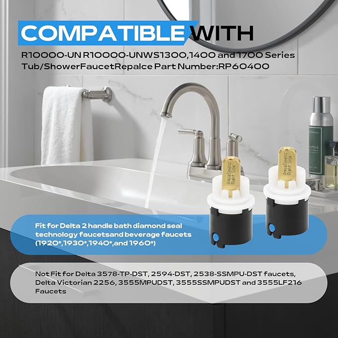 RP60400 Valve Stem Cartridge Replacement for Delta Two Handle Diamond Seal Technology aucets and Beverage Faucets, Replacement Faucet Parts for Bathroom Faucet Cartridge