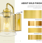 zeyu 21 Inch Gold Bathroom Light Fixtures, 3 Light Bathroom Vanity Light, Modern Vanity Light with Clear Glass Shade, Brushed Gold Finish, ZSL72B-3W BG