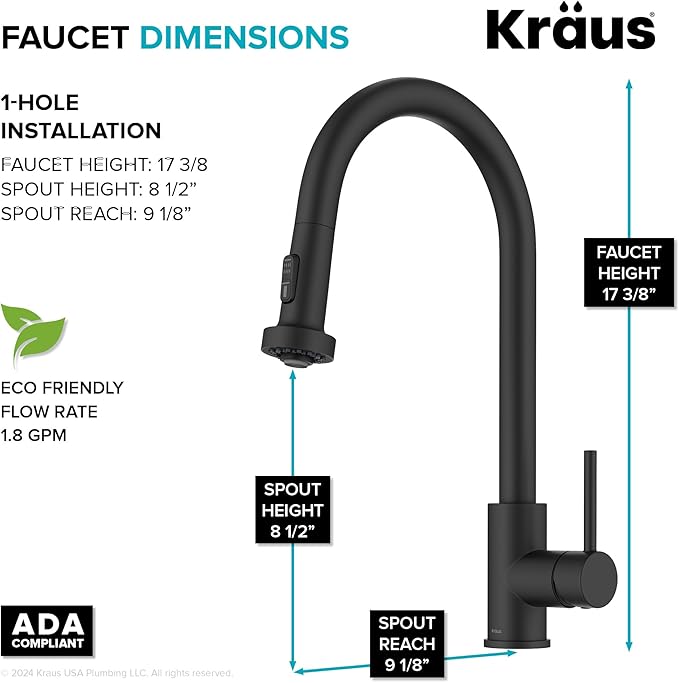 KRAUS Bolden 2-Function Single Handle Pull Down Kitchen Faucet in Matte Black, KPF-1616MB
