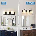 Milk Glass Vanity Lights for Bathroom, 3 Light Matte Black Bathroom Light Fixtures Over Mirror, Ceramic E26 Sockets Wall Mounted