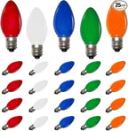 SUNSGNE 25 Pack C7 LED Multicolor Christmas Replacement Light Bulbs for Christmas Indoor Outdoor String Lights, E12/C7 Candelabra Base, 0.6 Watt