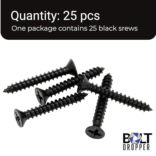 Bolt Dropper No. 8 x 2'' Black Screws, Xylan Coated Stainless Flat Head Phillips Wood Screw Deep Cut (25 Pack), 18-8 (304) Stainless Steel Anti Corrosion