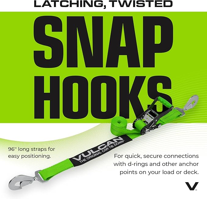 VULCAN Complete Axle Strap Tie Down Kit with Snap Hook Ratchet Straps - High-Viz - Includes (4) 22 and (4) 36 Inch Axle Tie Downs, and (4) 8' Snap Hook Straps