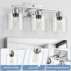 Modern Brushed Nickel 3 Light 19 inch Vanity Lights for Bathroom with Clear Glass, Bathroom Lighting Fixtures Over Mirror for Mirror Kitchen Living Room Hallway Cabinet Porch