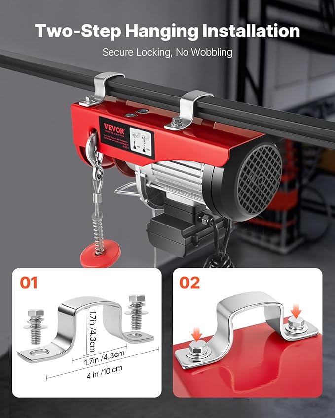 VEVOR Electric Hoist 1760lbs with 14ft Wired Remote Control, Electric Hoist 110 Volt with 40ft Single Cable Lifting Height Motor, for Garage Warehouse Factory