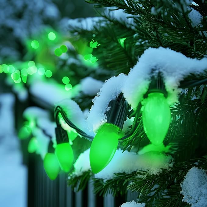 Brightown C9 LED Replacement Christmas Bulbs, 25 Pack Green Shatterproof C9 Bulbs, Waterproof Commercial LED Holiday Bulb for Christmas String Light, E17 Intermediate Base, Dimmable