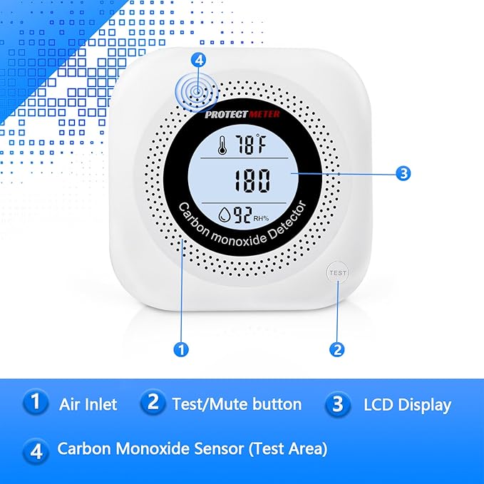 Carbon Monoxide Detectors, 3Pack 4-in-1 Natural Gas Leak Detector & Temperature/Humidity Monitor