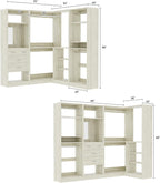 Unikito 86 Inch Closet System, 3 Sets Corner Closets Organizer with Hanging Rods and Mirror Design, Freestanding Adjustable Wood Clothes Garment Rack with Drawers, Sturdy Walk in Closet Kit, White Oak