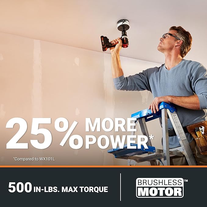 Worx Nitro 20V Cordless 1/2" Drill Driver With Brushless Motor - Compact & Lightweight Set Only 6" and 3 lbs. - Power Share Compatible WX130L - Batteries & Charger Included