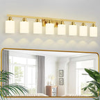 52inch Gold Bathroom Light Fixtures, Modern Bathroom Vanity Light with Milky White Glass Shade, Gold Wall Lamp Sconces for Mirror Bedroom, Living Room Hallway