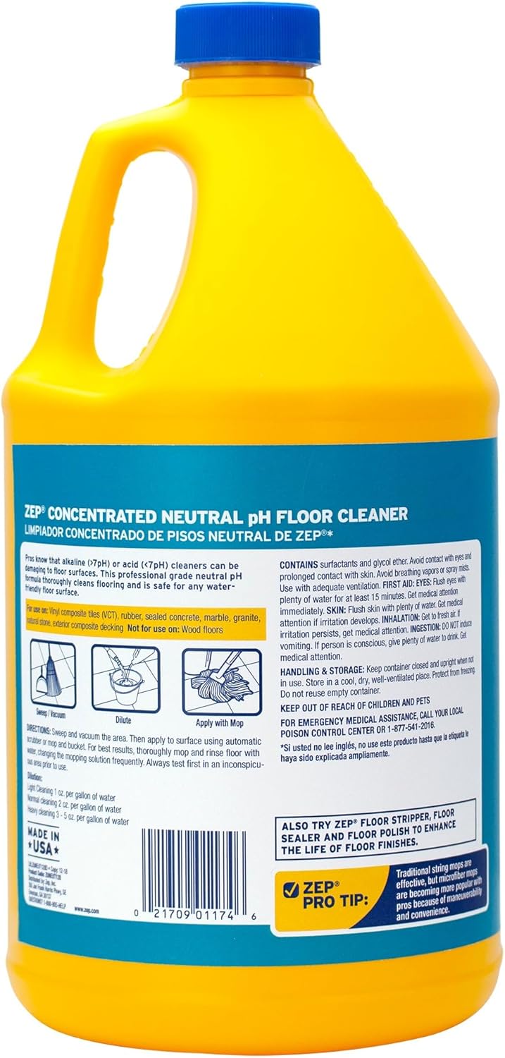 Zep Neutral PH Industrial Floor Cleaner - 1 Gallon - ZUNEUT128 - Concentrated Pro Trusted All-Purpose Floor Cleaner