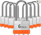 Padlocks Keyed Alike, Pack of 6, Laminated Steel Keyed Lock (1-9/16", 40mm), Padlocks with Same Key, Long Shackle, for Toolbox, Locker & StorageUnit or More