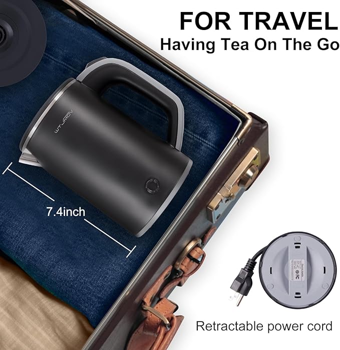 Small Kettle Electric, 0.8L Double Wall Portable Travel Kettle with 304 Stainless Steel, 600W Mini Hot Water Boiler with Auto Shut-off, Fast Boil, BPA-Free