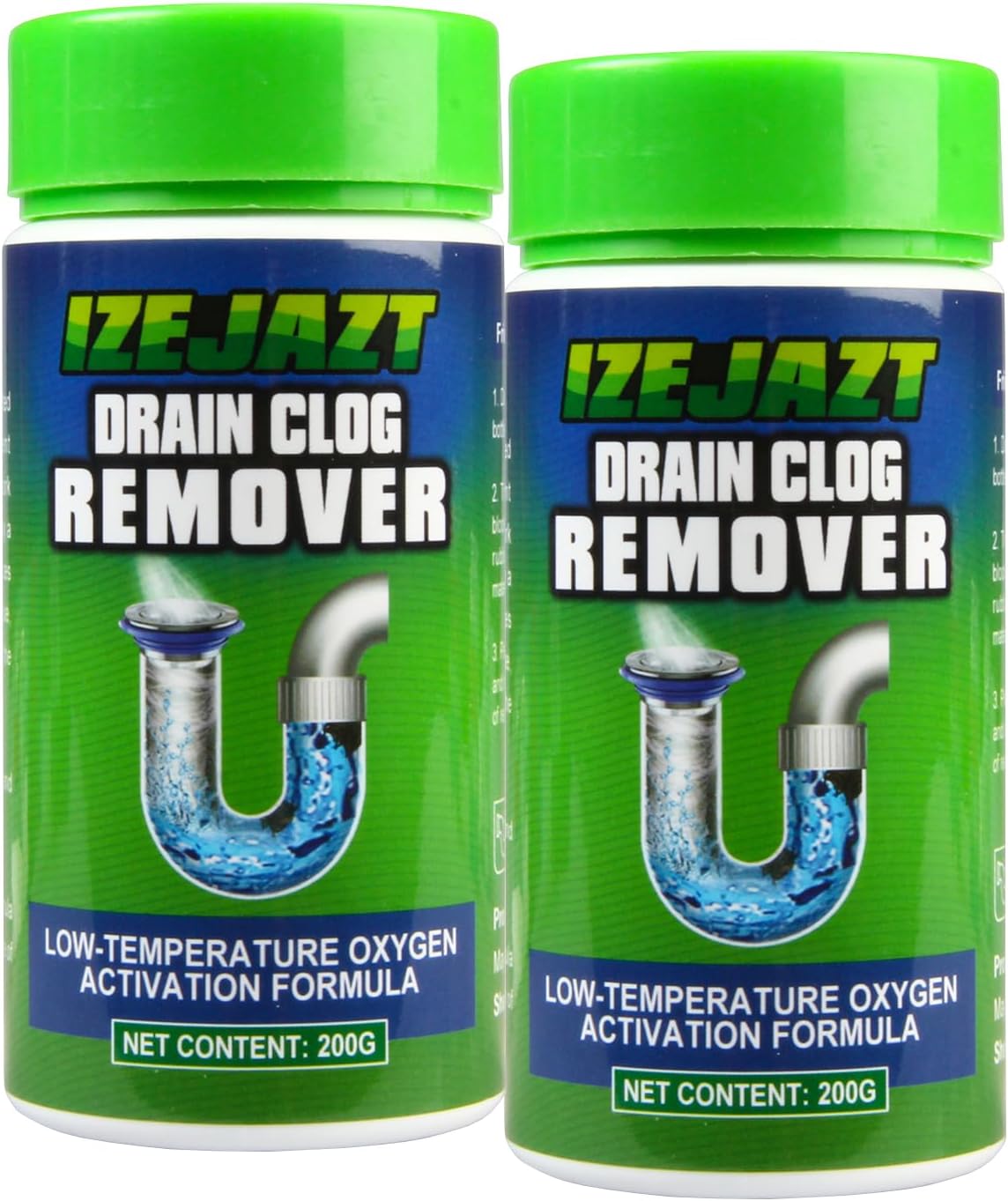 Drain Clog Remover Powder - Fast Acting Formula for All Drains, Kitchen, Bathroom, Sink & Shower - 100% Effective to Eliminate Hair, Grease, and Blockages - [2Pack ]