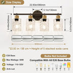 2025 Upgrade Bathroom Light Fixtures, 4-Light Coastal Vanity Lights with Crystal Glass Shade, Oil-Rubbed Bronze Bathroom Wall Lamp for Mirror Kitchen Hallway Cabinet