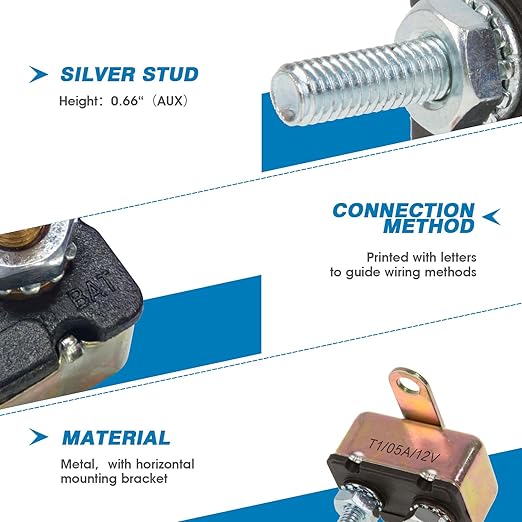 GLOSO Stud Type Circuit Breakers, Crosswise Bracket, Auto Reset (T1) - 5 Pack (20A) E512
