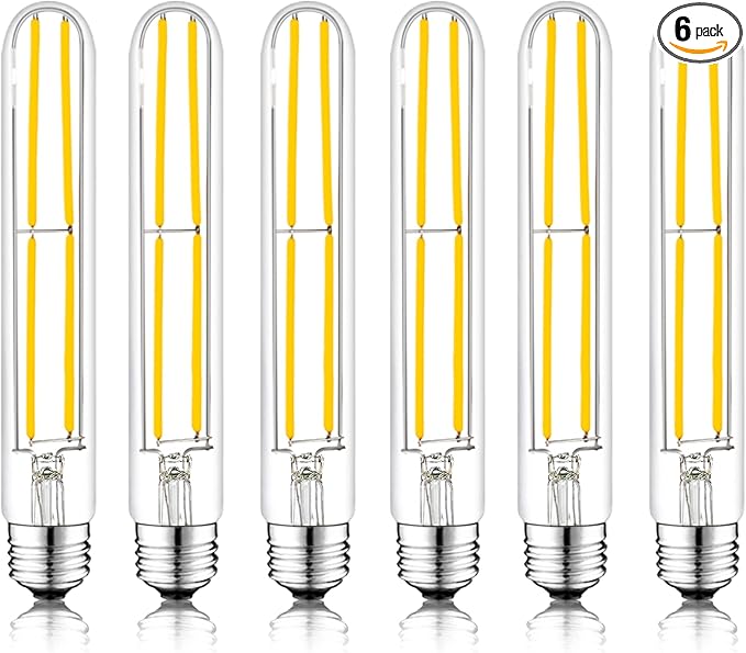 7.3 Inch E26 Led Bulb 6W, Equal 80 Watt 4000K Neutral White Edison Bulbs Dimmable, T10 T9 Long Tubular Clear Glass Light Bulb 800LM for Vanity Pendant Pipe Wall Sconces - UL Cert 6Pack