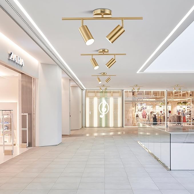 KCO Lighting Modern 2-Light Gold Track Lighting Fixture Flush Mount Brushed Brass Track Lights Kit Mid Century Industrial Adjustable Ceiling Spot Lights Indoor for Kitchen Island (2-Light)