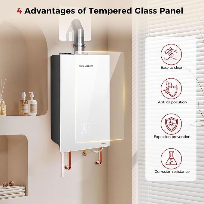 CAMPLUX Climatech 7 Tankless Water Heater Gas Indoor 6.86 GPM, 170,000 BTU On Demand Instant Tankless Hot Water Heater Natural Gas, Indoor Installation, White, CA686W, Real Parameters, No False
