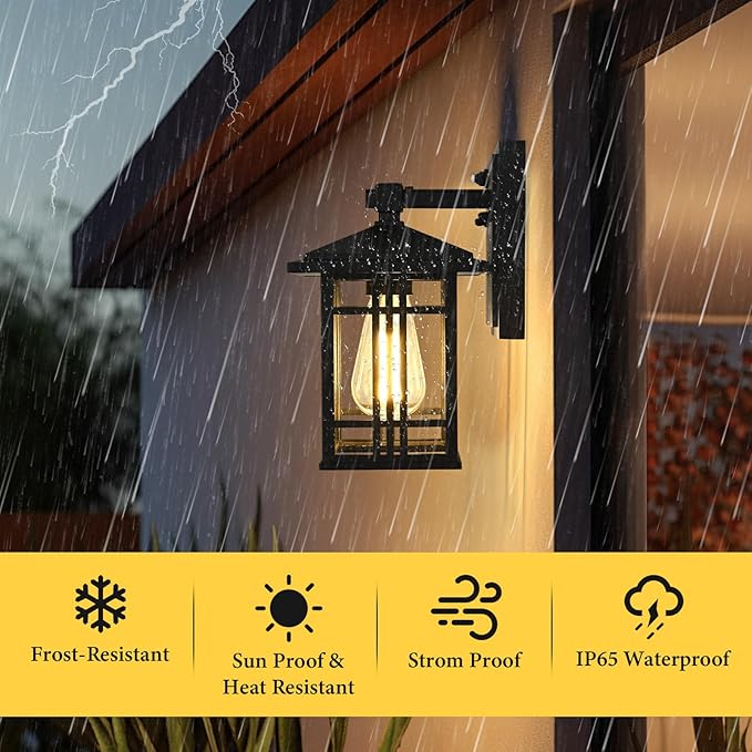 Porch Light Outdoor Wall Mount Fixture - Dawn to Dusk Exterior Lighting, Anti-Rust Aluminum for House, Outside Patio