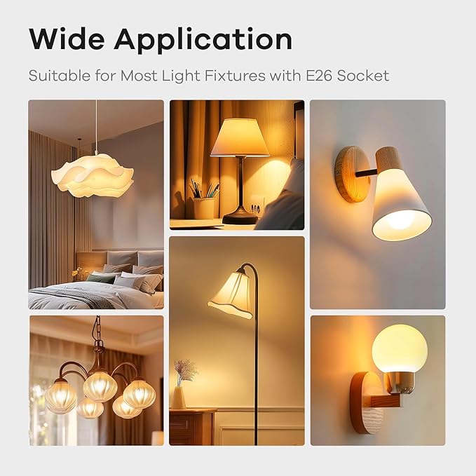 Linkind A19 LED Light Bulbs Dimmable, 60W Equivalent, Energy Efficient 9W, 2700K, 800 Lumens, E26 Standard Base, Lighting for Bedroom Living Room Home Office, 6 Packs