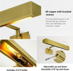 Picture Light, 18" Brass Picture Lights for Wall, Gold Art Lights Hardwired, Dimmable Gallery Light, 3000K Vanity Lights, Picture Frame Light for Bathroom Wall Sconces Artwork Poster Display