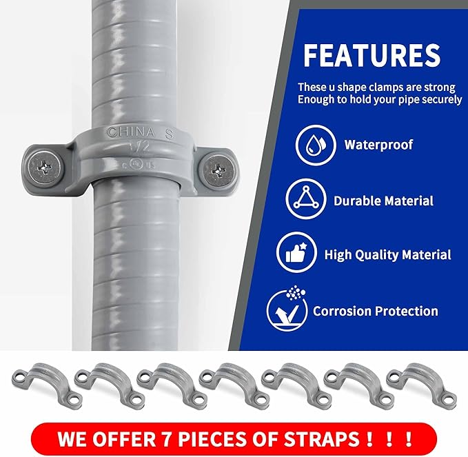 (1/2" Dia * 25 Feet) Yariwiz Flexible Electrical Conduit Liquid Tight PVC Conduit Kit with 3 PCS Coupling, 3 PCS Elbow and 7 PCS Strap, Sealtight Seal Flex Liquidtight Wire Outdoor Non Metallic Grey