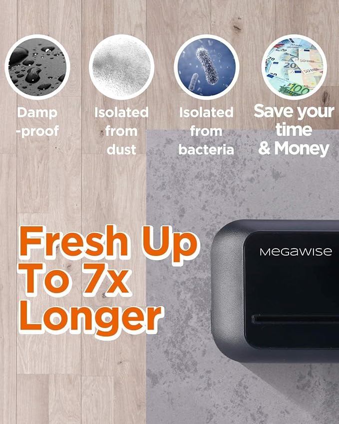 MEGAWISE Vacuum Sealer Machine, Portable Strong Suction Power Food Sealer, Bags and Cutter included with External Vacuum Function, Freshness Saver（Silver)