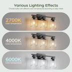 PARTPHONER 3-Light Bathroom Light Fixtures, Matte Black Modern Vanity Lights, Bathroom Lighting Fixtures Over Mirror, Square Design Farmhouse Wall Sconces with Clear Glass Shades