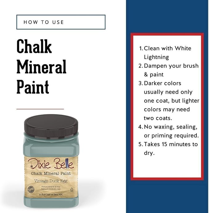Dixie Belle Paint Company Chalk Finish Furniture Paint - Vintage Duck Egg (32oz) - Matte Light Blue Chic Chalk Mineral DIY Furniture Paint