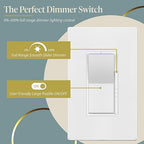 TOPGREENER Dimmer Light Switch, LED Dimmer Switches for 300W Dimmable LED/CFL Lights and 600W INC/HAL Bulbs, Single Pole/3-Way,Neutral Wire Not Required, Wall Plate Included, UL Listed, 2 Pack,White