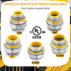 Gisafai 5 Pcs Liquid Tight Connector Straight Insulated Zinc Die Cast Metal Tight Electrical Conduit Fittings for 1 Inch Flexible and Type B Flexible