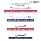 HITORK 32 Piece Wrench Set SAE & Metric 20 Standard & 12 Stubby Combination Wrenches Cr-V Steel 12-Point Mirror Finish 15° Offset with Organizer Tray Ideal for Auto & Home Repair