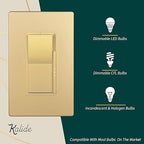 TOPGREENER Kalide Dimmer Light Switch, LED Dimmer Switch, Full Range Dimming, Single Pole/3-Way, 120VAC, 60Hz, 300W LED/CFL, Neutral Wire Not Required, Gold, 1 Pack,Wall Plate Included